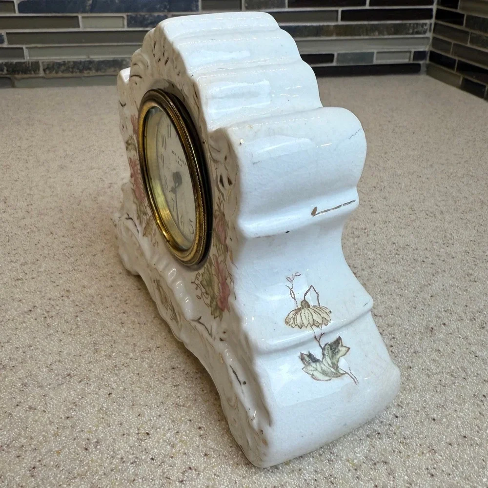Antique 1800s New Haven Clock Co Victorian Porcelain Wind-Up Mantel Clock 6